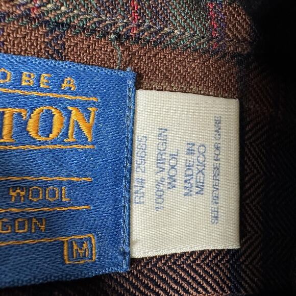 Sir Pendleton Shirt Mens Medium Brown Green Plaid Virgin Wool Button Down - Picture 5 of 16